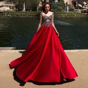 Illusion perles rouge a-ligne robe de bal femmes sans manches soirée événement fête porter Maxi robe sur mesure robes de Festa fait à la main robe de bal