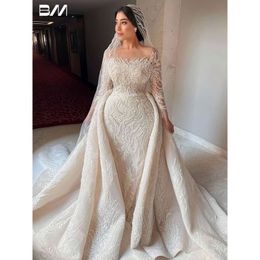 Illusion Robes de mariée de sirène perle à manches longues pour femmes 2024 Sequins Robe de mariée