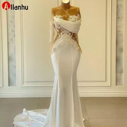 Illusie Lange Mouwen Mermaid Prom Pageant Jurken 2022 Sheer Neck Beaded Lace Vlek Fishtail Afrikaanse avondjurken Vestido 2022new