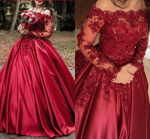 Illusion Long Sleeve Prom Quinceanera Dress Off The Shoulder Geborduurde Beaded Sequin Lace-up Formele Party Jurk Sweet 16 Dress Long