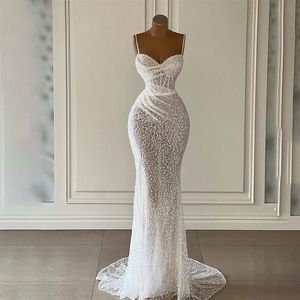 Vestido de novia de sirena de lujo con ilusión, tirantes finos, Apliques de encaje, vestidos de novia formales para mujer, vestidos de novia 193E