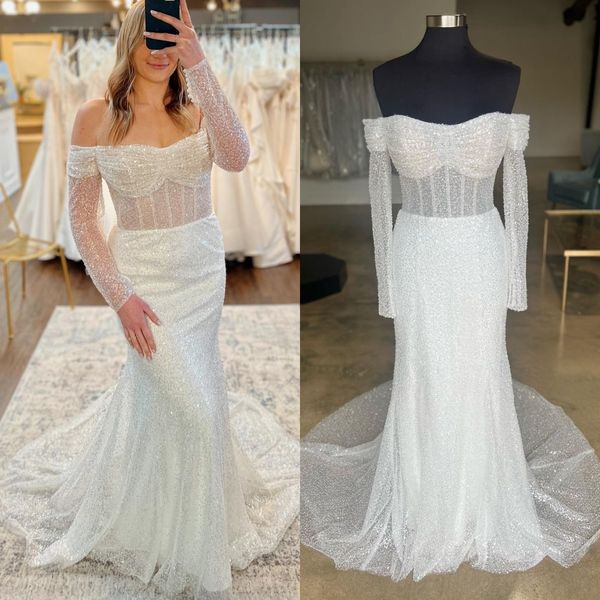 Robe de mariée Illusion Voile gratuit Corset ajusté Répétition nuptiale Réception Fête de fiançailles Bachelorette Elopement Poules Nuit Robe de danse pour la mariée Manches longues