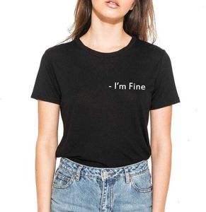 Camiseta con estampado de letras de bolsillo Im Fine para mujer, camiseta informal divertida para mujer, camiseta Tumblr