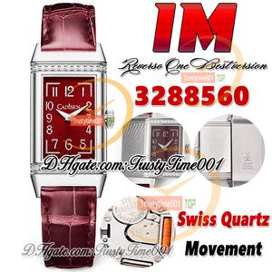 IM Reverso mg3288560 Reloj para mujer Movimiento de cuarzo suizo Esfera roja burdeos Diamantes Bisel Caja de acero Banda de cuero roja Super Edition Lady trustytime001Watches