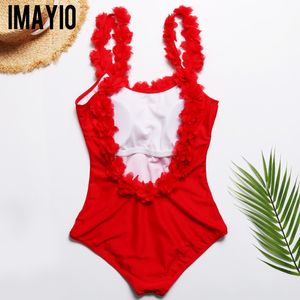 Imayio Patchwork fleur une pièce maillot de bain 2019 femmes dos nu volants volants maillots de bain sangle florale rembourré maillot de bain T200708