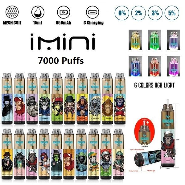 Imini 20 Arômes de cerise triples régulières 7000 9000 Remplacement de bouffée Pod vape Vape Vape Electronic E-Cig Vapes Derbitable E-cigarette 850mAh Batterie rechargeable