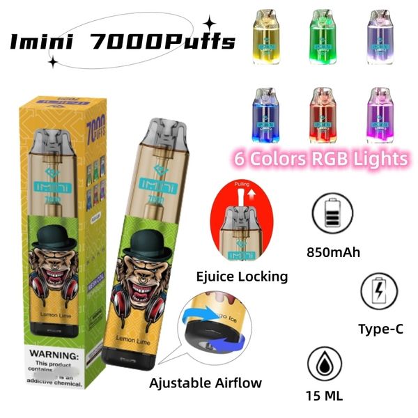 Imini 20 mg Force vente en gros Slovaquie Royaume-Uni Europe populaire 7000 bouffées stylo vape jetable 15 ml avec 20 saveurs stylo narguilé stylo vaporisateur personnalisé