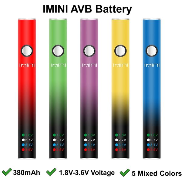 IMINI 510 Batería de hilo 380mAh Batería de precalentamiento 1.8V-3.6V Voltaje variable Ajustable 1g 2g Cartucho Atomizadores Aceite espeso Vape Tanque EE. UU. Grecia Suiza Eslovaquia Portugal