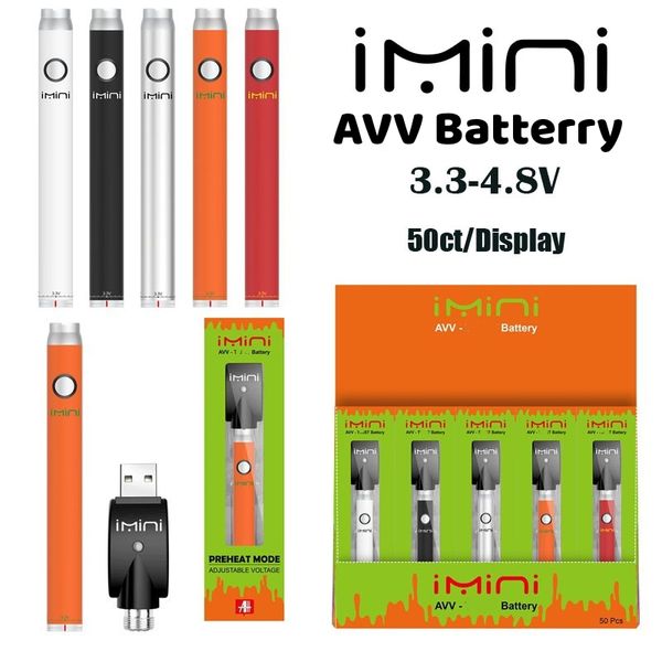 Kit de Baterías Imini Slim Pen Baterías de 510 Hilos VV 380mAh Precalentamiento para Carros de Aceite D8 D9 D10 con Cargador USB Negro Rojo Blanco Naranja Plata Colores Cartuchos Batería de Carro