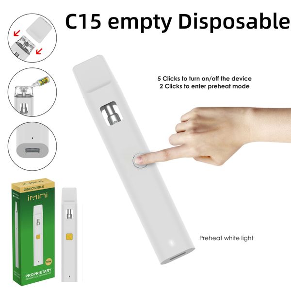 Imini d8 1gram 2gram 2 ml stylo de vape jetable avec huile épaisse d8 d9 d9 modèles OEM préfabillés E cigarettes 300mAh de type C chariots de batterie rechargeables