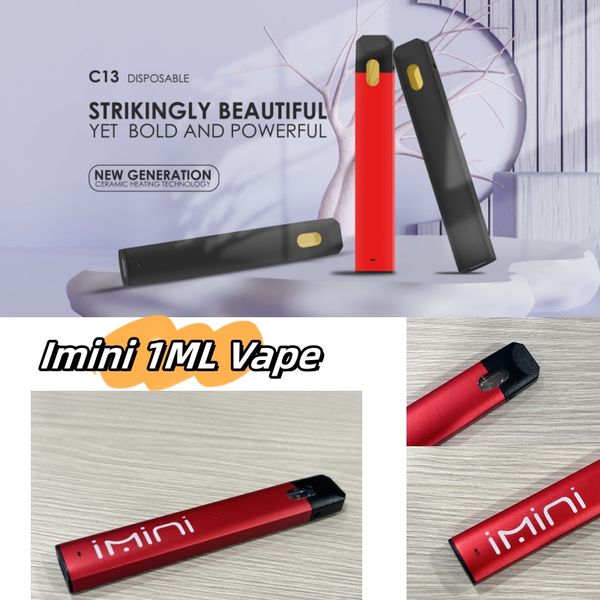 Stylo vaporisateur en céramique jetable Imini 1 ml Ecig Cartouche vide rechargeable Stylo vape à huile épaisse avec port de charge E-Cigarettes Appareil vide Vaporisateurs Pen Europe