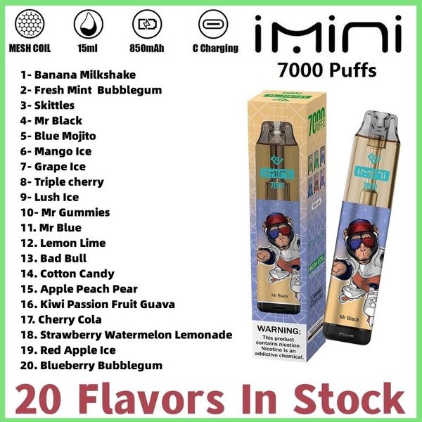 Imini Disposable Vape Pen Pod 7k 9k 10k Factory Wholesale Prix OEM conception ODM Conception jetable Vaper 7000 Puffes 850mAh Bar à cigarette jetable de l'alimentation du fabricant