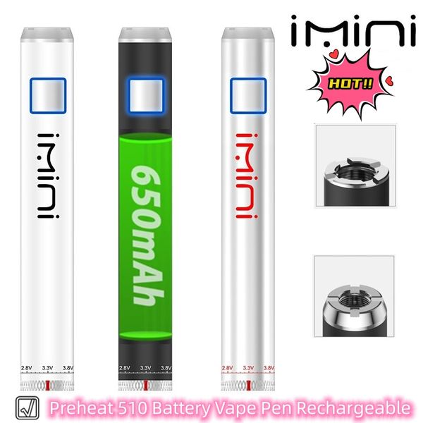 IMINI E Hookah Botón de cargador Seguridad ajustable Cartuchos de 510 hilos Batería 650 mAh 14 mm ARI Vape Pen 1.8-4.2 V Baterías VV de voltaje variable para carros de 510 cartuchos