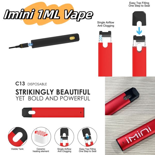 Imini OEM / ODM jetable 1,0 ml Visible Vide Tank Cartridge Vape Pen Dispositif E-cigarette Auto Buttonless Mod Live Resin Atomizer Vape for HHC D8 / 9/10 1g 1 ml d'huile d'épaisseur d'épaisseur