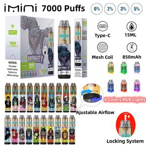 Imini Puff 7000 Puffs jetable E cigarettes Vape Deechable Pods Kits 850mAh Vape stylo Disposable Device Pods préfabillé 20flavour Cola Fruit Transparent Modèle