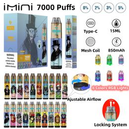 Imini Boîte anglaise espagnol Pobine Pod Salt Disposable Vape E Puffe de cigarette 7000puffs 20 mg de pastèque de pastèque de pastèque de pastèque glace