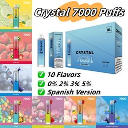 Imini Emballage espagnol 7000 Puffs Crystal Vape Pen Bar Bar Vape Puff 1300mAh Batterie 20mg NIC Strength Puff 9000 8000 10000 5000 9K 12K Livraison gratuite en Espagne Pays-Bas
