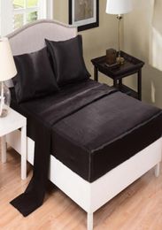 Draps de lit de soie imitation couleurs de lit en satin couvre-lit à twin twin reine taille gris noir blanc 9375663