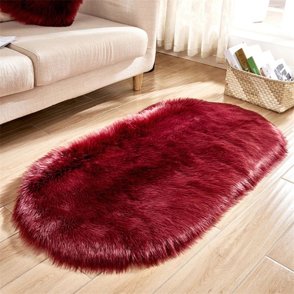Alfombra de lana de imitación, cojín para sofá, alfombra de piel para suelo, se puede lavar y exportar, alfombra de lana ovalada Imitation265u