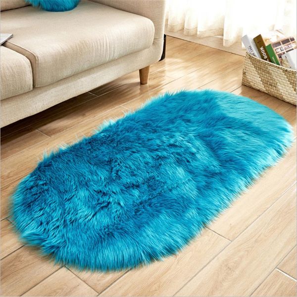 Alfombra de lana de imitación, cojín para sofá, alfombra de suelo de piel, se puede lavar y exportar, alfombra de lana ovalada Imitation266V