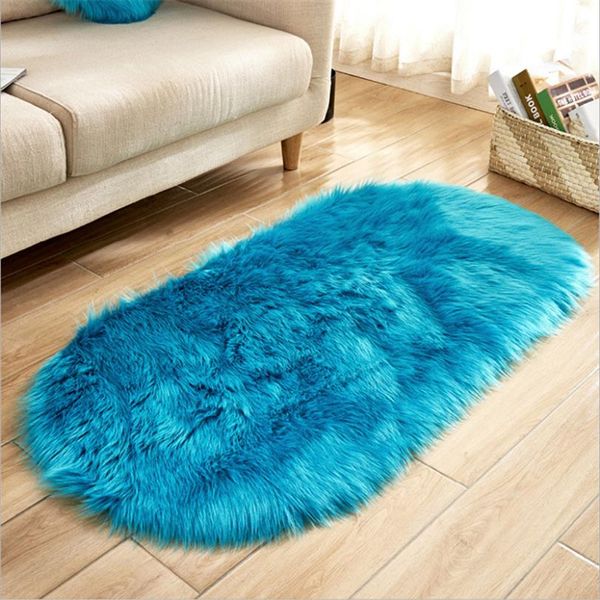 Alfombra de lana de imitación, cojín para sofá, alfombra de suelo de piel, se puede lavar y exportar, alfombra de lana ovalada Imitation314N