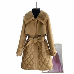 Imitati vison polaire épissé femmes Cott manteau nouveau hiver femme vêtements taille à lacets dame haute rue Style Lg manteau Q04C #