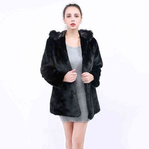 Manteau en vison pour femme en fausse fourrure manteau à capuche slim longueur moyenne 211207