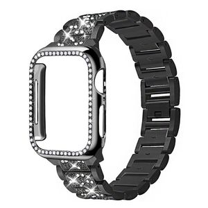 Imitatie Jewel Smartwatch Bandjes + Diamond Case Horlogebanden Dames Diamond Watch Band voor Apple Iwatch Series 7 6 5 4 Zirkoniumlegering Strap 41mm 45mm Armband Polsband