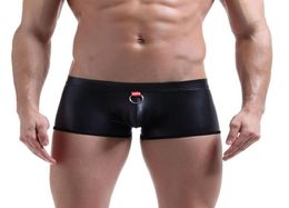 Imitation Cuir Underwear Men Boxers Spandex sous-vêtements Sexy Homme Black Panties confortable Boxer masculin Boxer court