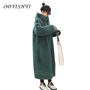 Imitation Vison Velours De Luxe En Fausse Fourrure Manteaux Parkas Femmes Hiver Épais Lâche Chaud Outwear En Peluche À Capuche Veste Femme 211220