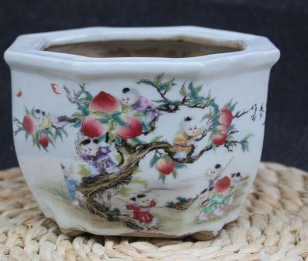 Imitation de la République de Chine Pastel Nine Zi Escalade Motif Pêche Octogone Pot de Fleur Jingdezhen Antique Porcelaine Iris Bons1745025