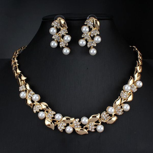 Ensemble de bijoux de mariage pour femmes, collier et boucles d'oreilles en Imitation de perles, accessoires de robes, couleur or, 294n