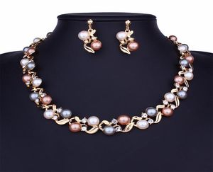 Imitation Colliers de perles Boucles d'oreilles Set Gold Silver Tone Stat Status Collier Pearl Choker Bijoux Bijoux Womens Gifts Whols7973544