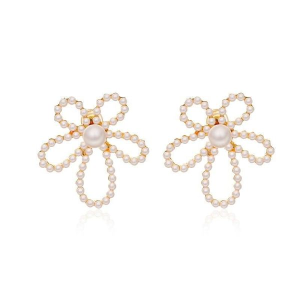 Boucles d'oreilles en perles d'imitation ajourées, modèle de fleur en cristal, goutte d'oreille pour femmes européennes, cadeau de fête d'affaires, boucle d'oreille florale, accessoires de bijoux, vente en gros