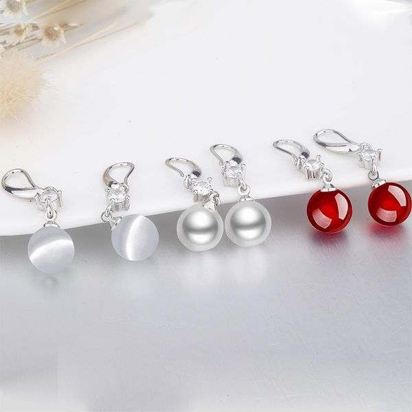 Boucles d'oreilles pendantes en Imitation de perles, boule de verre rouge élégante, bijoux suspendus pour femmes et filles, cadeaux, nouvelle décoration à la mode