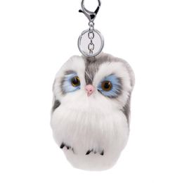 Imitatie konijn bont uil sleutelhanger schattige mode kinderen pluche poppen pom zachte pluizige charme baby meisjes vrouwen gift