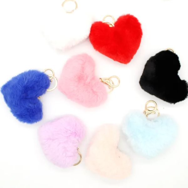 Imitation Rex Lapin Boule De Fourrure Amour Porte-clés Pendentif Saint Valentin Cadeau Fille Voiture Téléphone Mobile Sac En Peluche Porte-clés Bijoux Accessoires