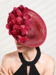 Imitatie sinamay chic fascinator hoed vrouwen elegante veren bloem pillendoos dop haarclip bruid bruidspartij chapeau cap femme