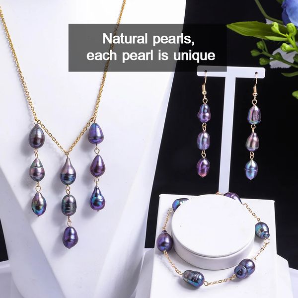 Conjuntos de joyería barroca tahitiana de imitación, conjunto de joyería polinesia hawaiana, pendientes de perlas naturales de tendencia, conjunto de collares para mujer 240118