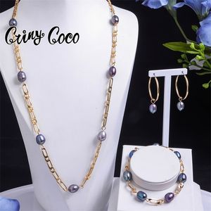 Conjuntos de joyería de imitación barroco tahitiano para mujer, collar de cadena con perlas, pulseras de perlas de agua dulce, conjunto de collares para mujer 240115