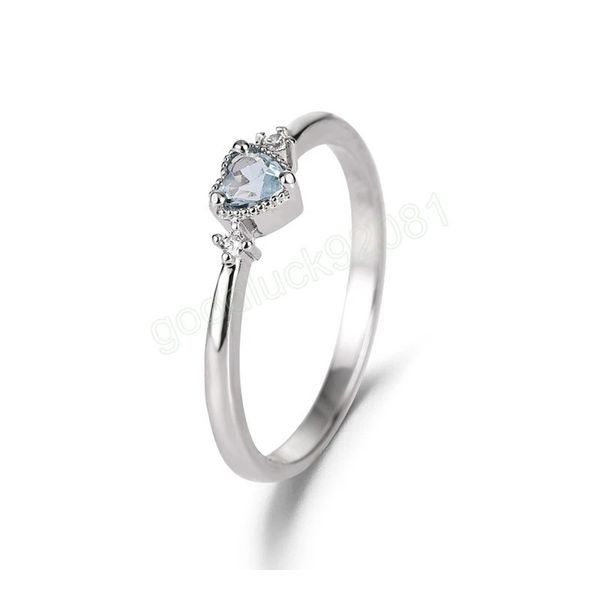 IMitation Topaz Blue Heart Rings para mujeres joyas femeninas con compromiso de boda de cristal anillo delgado