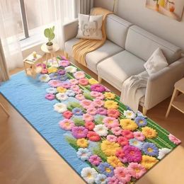 Tapis de chambre à coucher moelleux en laine imitation, tapis de chevet pour filles à fleurs, antidérapant, zone mignonne Kawaii, rose, noël 231225