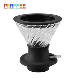 Immersion Coffee Dripper Glass V60 Filtre anti-goutte en forme de V avec interrupteur poussoir Noir V02 211008