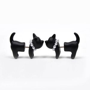 Verplichting Zwart Stereoscopische 3D Leuke Katknoop Handgemaakte Oorbellen Voor Vrouwen Mooie Parel Piercing Oor