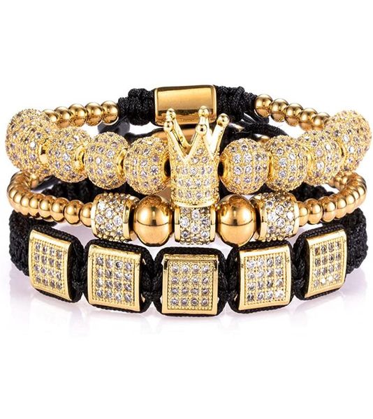 Imperial Crown King Mens Bracelet Pave CZ Bracelets en or pour hommes Charme de luxe Mandouon Brangle de couronne de couronne Bijoux d'anniversaire7168663