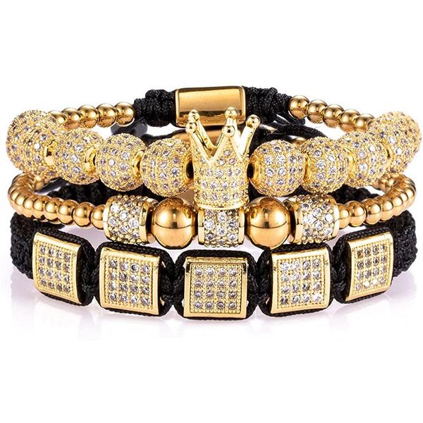 Couronne impériale roi hommes Bracelet pavé CZ or Bracelets pour hommes luxe charme mode manchette Bracelet couronne anniversaire bijoux 217h