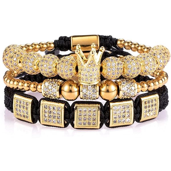 Couronne impériale roi hommes Bracelet pavé CZ or Bracelets pour hommes luxe charme mode manchette Bracelet couronne anniversaire bijoux 220h