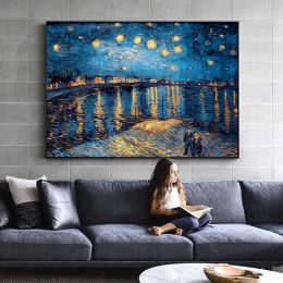 Artiste impressionniste Van Gogh Paindre d'huile étoilée Sky Iris Flower Sunrise Landscape Canvas Painting Affiche Picture Picture Mur DÉCOR