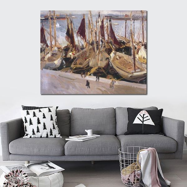 Lienzo impresionista barcos en el puerto de Valencia Joaquín Sorolla Y Bastida pintura hecha a mano paisaje marino obra de arte de alta calidad