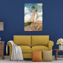 Impressionistische canvas kunst vrouw met een parasol Claude Monet olieverfschilderij handgemaakte landschap moderne slaapkamer decor